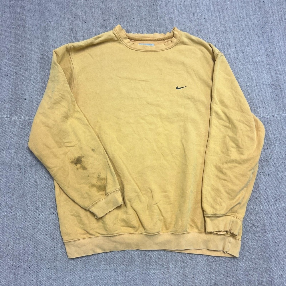 Vintage‎ Nike Sweatshirt Mens XXL Yellow 2000s Y2K Swoosh Distressed